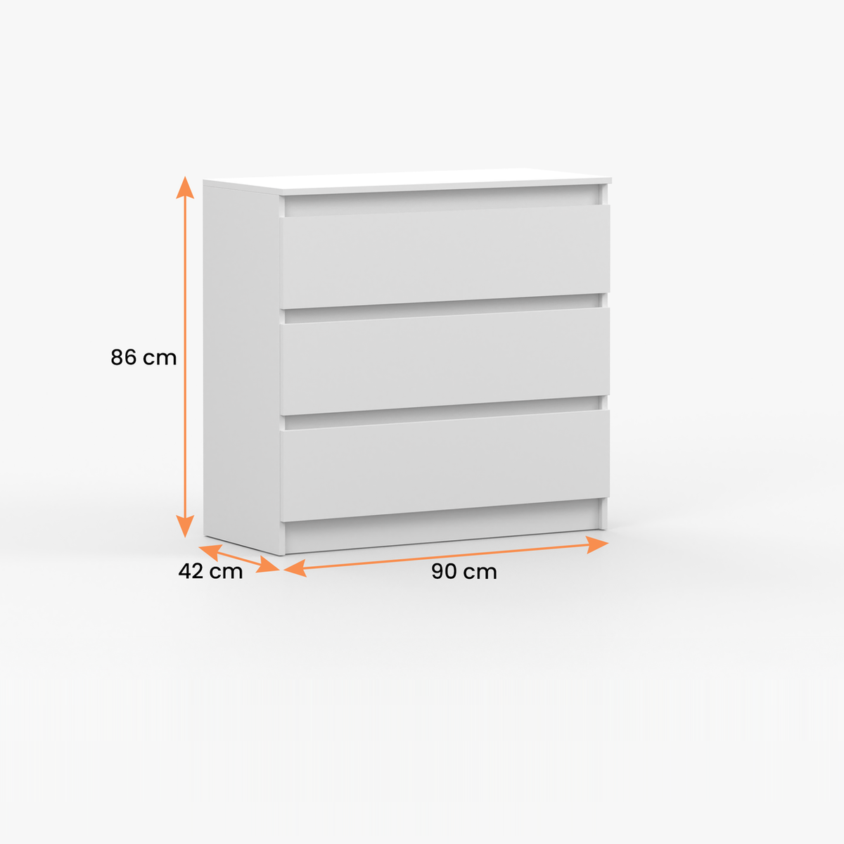 SOLO Kommode 3S 90 cm – Weiß – Vermassung