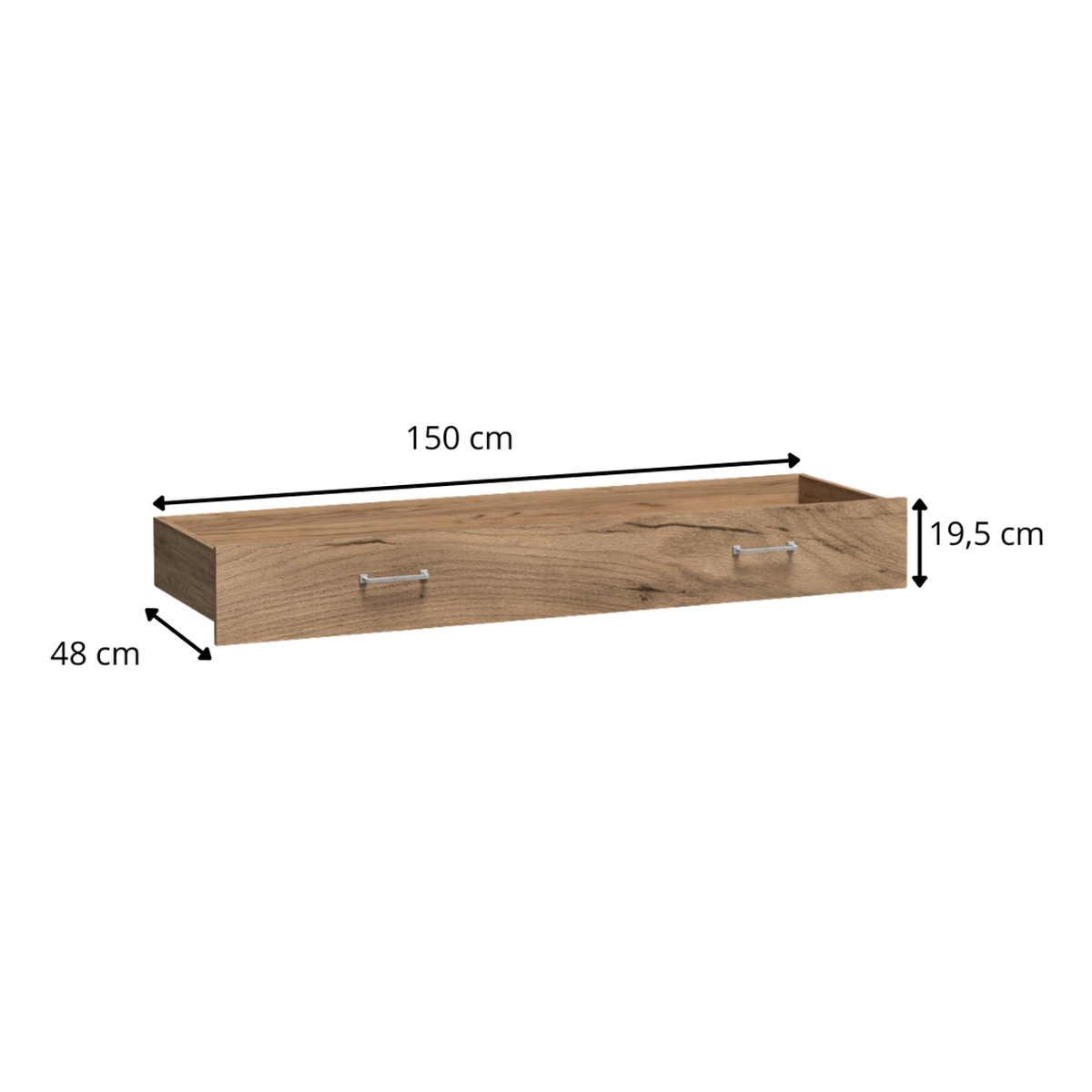 TAVNIA Bettschublade 150 cm – Maße (Breite, Tiefe und Höhe)