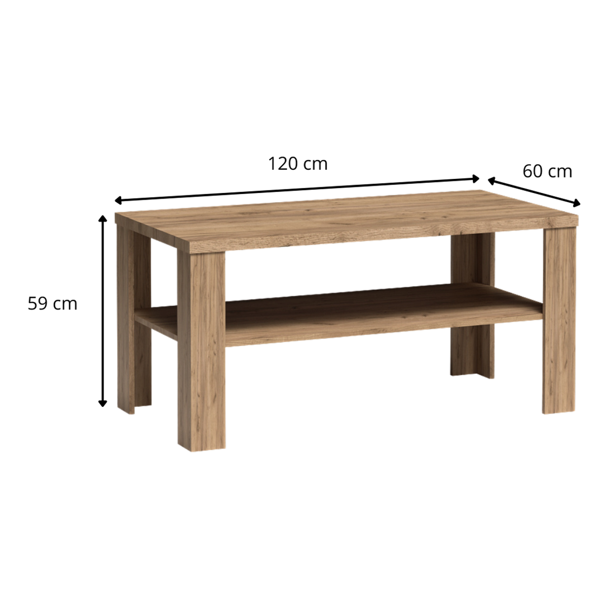 TAVNIA Couchtisch 120 cm in Kraft-Gold-Dekor – Maße (Breite, Tiefe und Höhe)