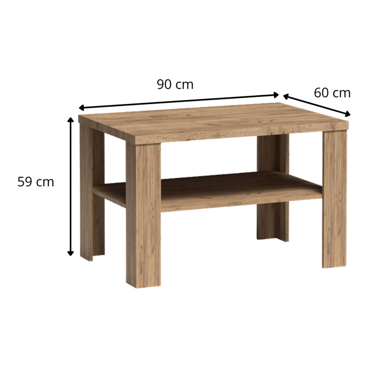 TAVNIA Couchtisch 90 cm in Kraft-Gold-Dekor – Maße (Breite, Tiefe und Höhe)