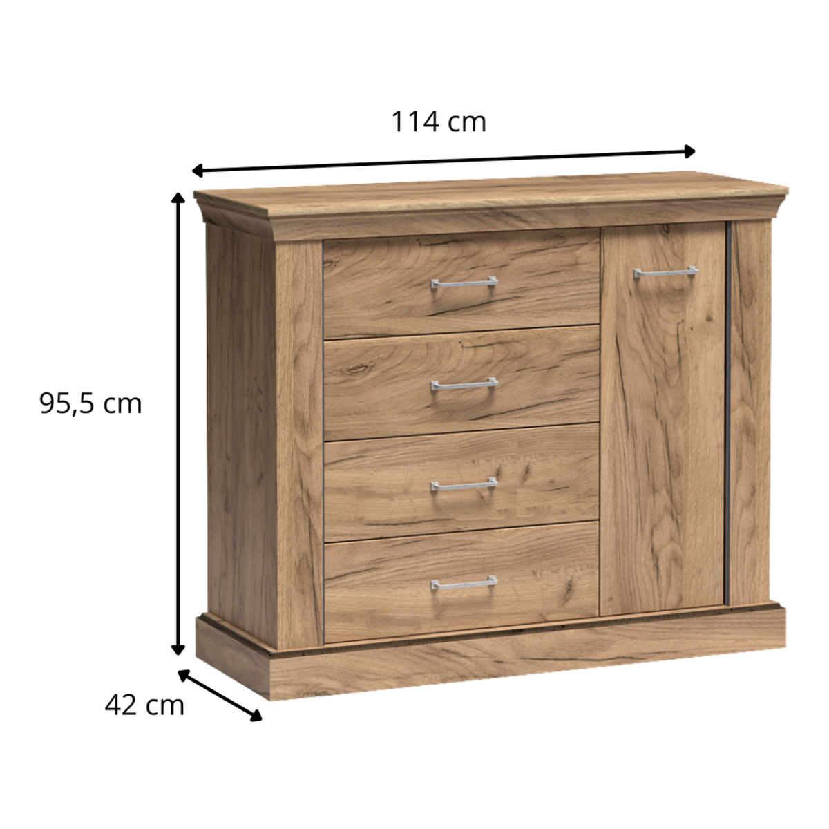 TAVNIA Kommode 114 cm in Kraft-Gold-Dekor – Maße (Breite, Tiefe und Höhe)
