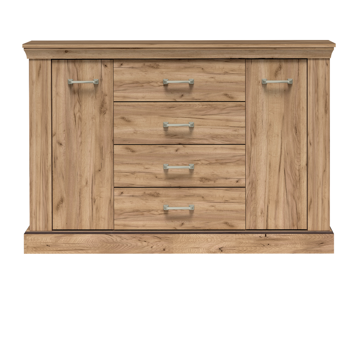 TAVNIA Kommode 142 cm in Kraft-Gold-Dekor – Vorderansicht