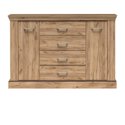 TAVNIA Kommode 142 cm in Kraft-Gold-Dekor – Vorderansicht
