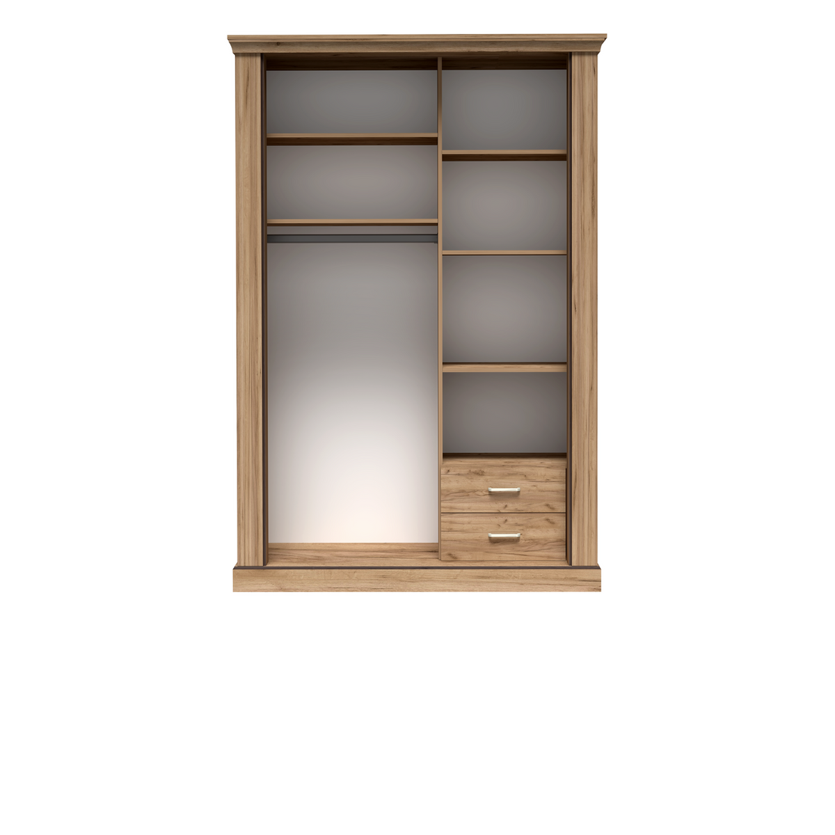 TAVNIA Schwebetürenschrank 148 cm – Kraft Gold-Dekor – Innenansicht geöffnet