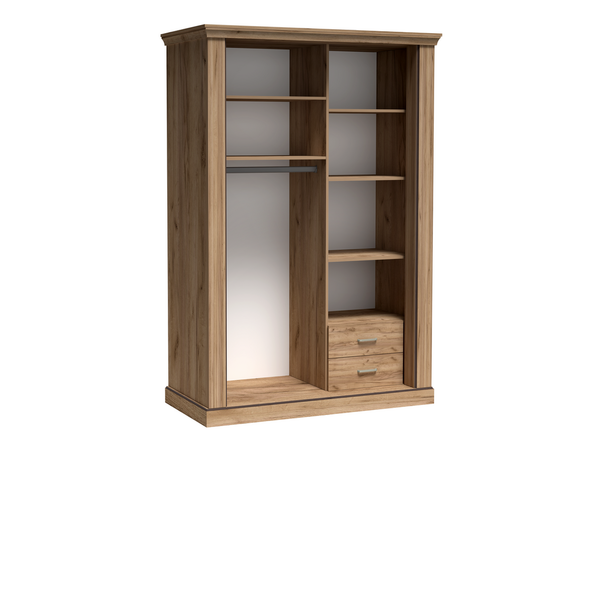 TAVNIA Schwebetürenschrank 148 cm – Kraft Gold-Dekor – Innenansicht geöffnet
