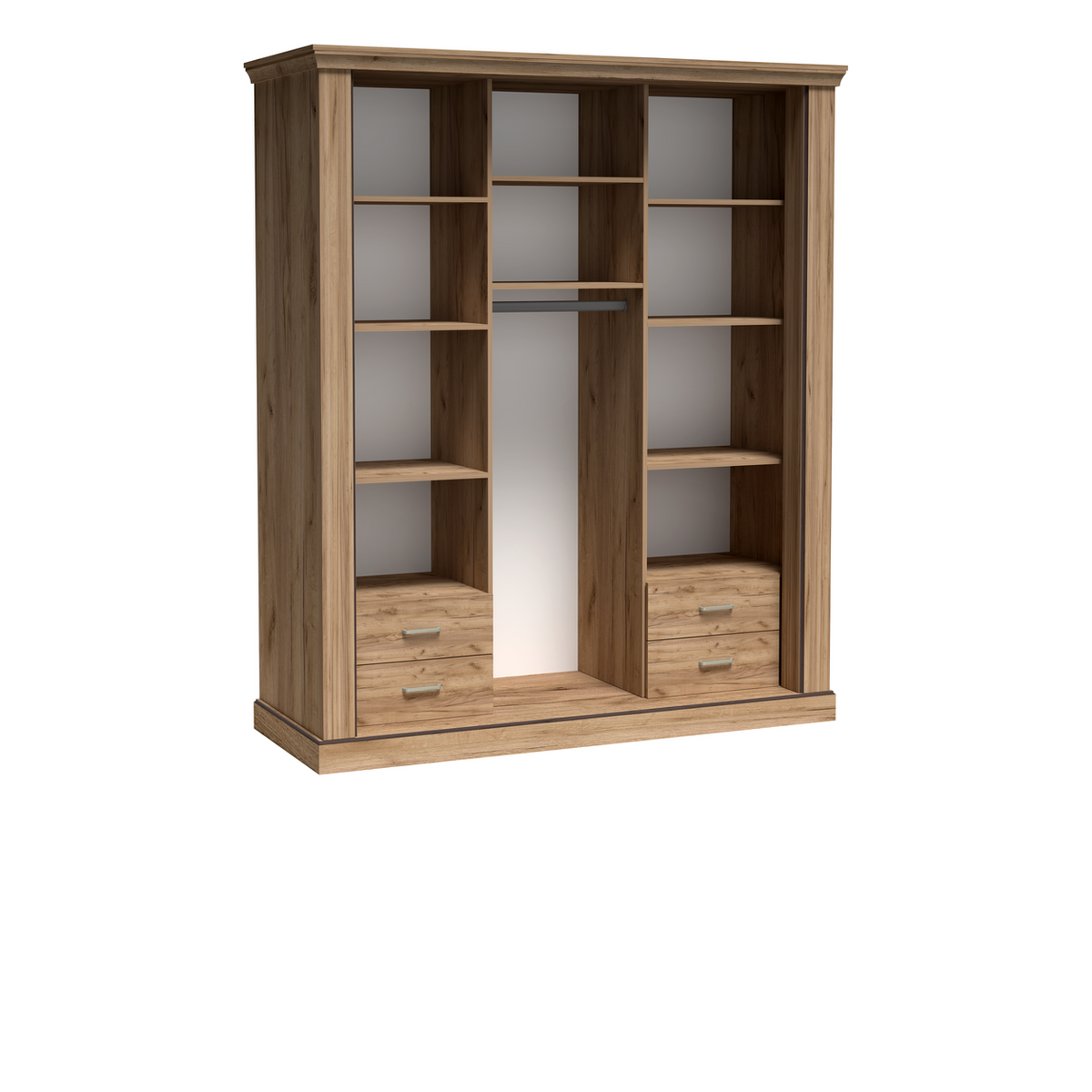TAVNIA Schwebetürenschrank 185 cm – Kraft Gold-Dekor – Innenansicht geöffnet