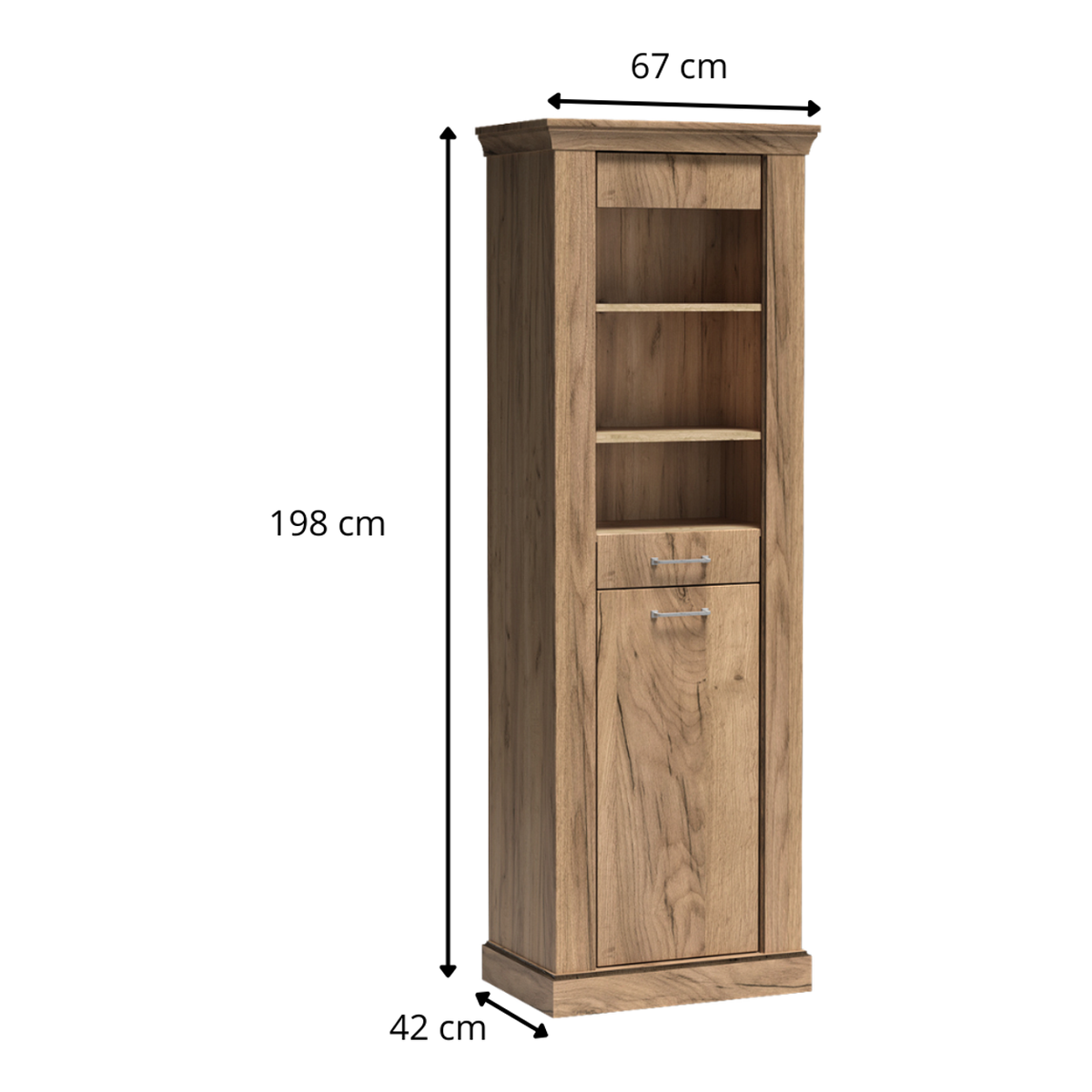 TAVNIA Vitrine 67 cm in Kraft-Gold-Dekor – Maße (Breite, Tiefe und Höhe)