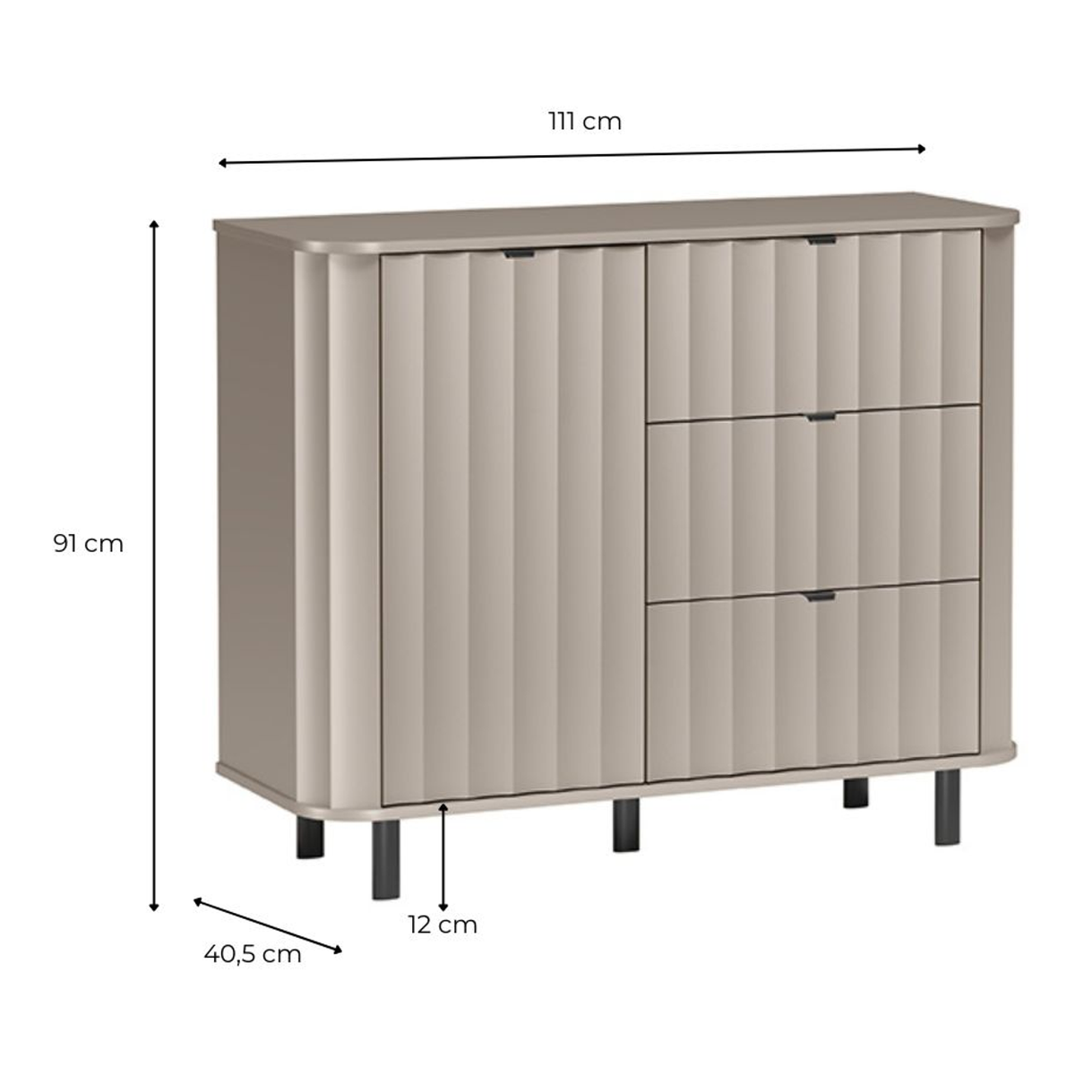 TELUNEO Kommode 111 cm – Maße (Breite, Tiefe und Höhe)