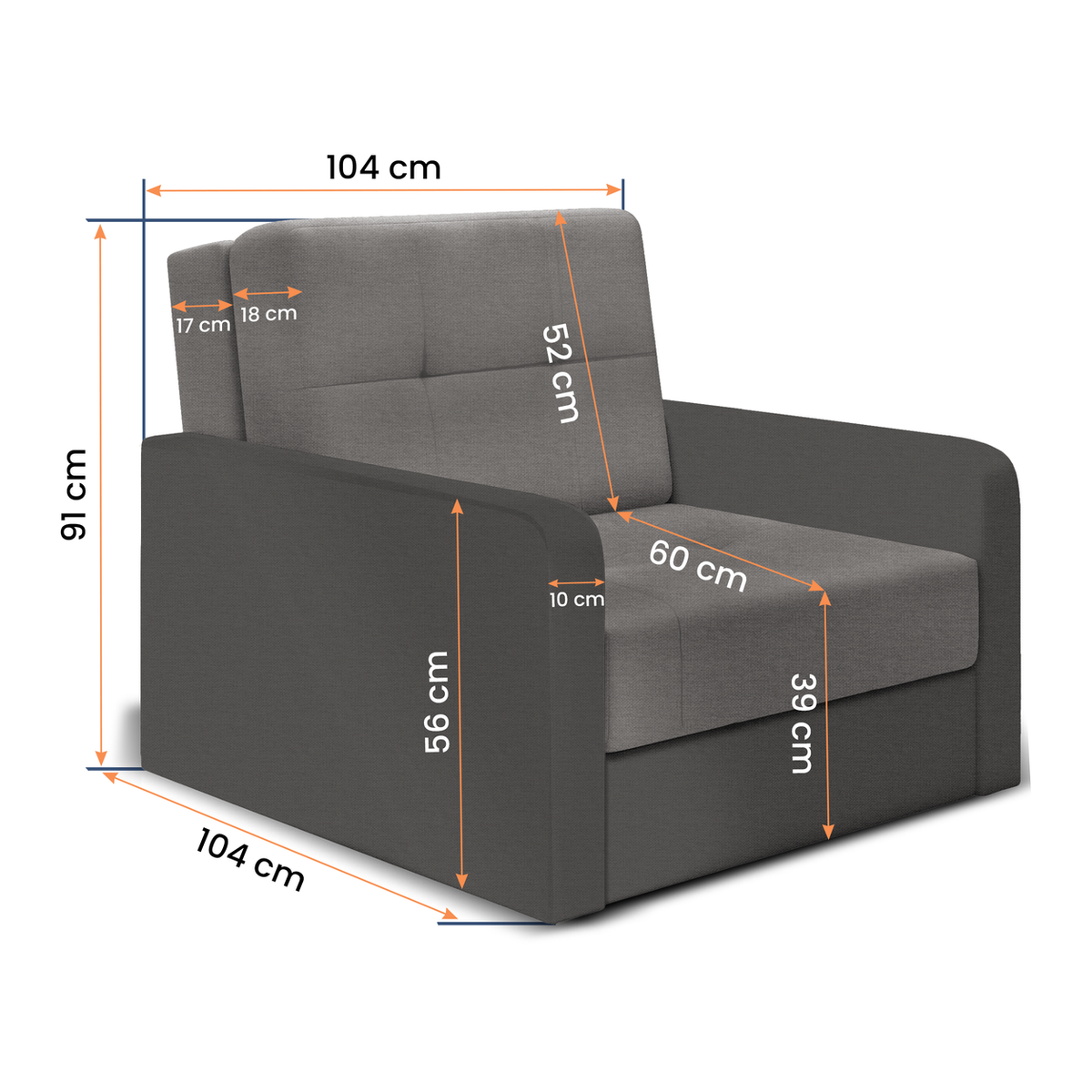 TOP I Schlafsessel 104 cm – mit Bettkasten – Maße