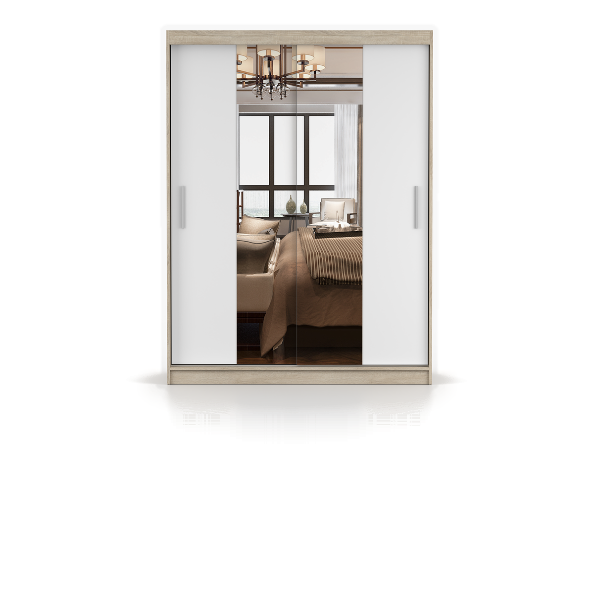 VISTA 01 Schwebetürenschrank 150 cm mit Spiegel – Sonoma - Weiß