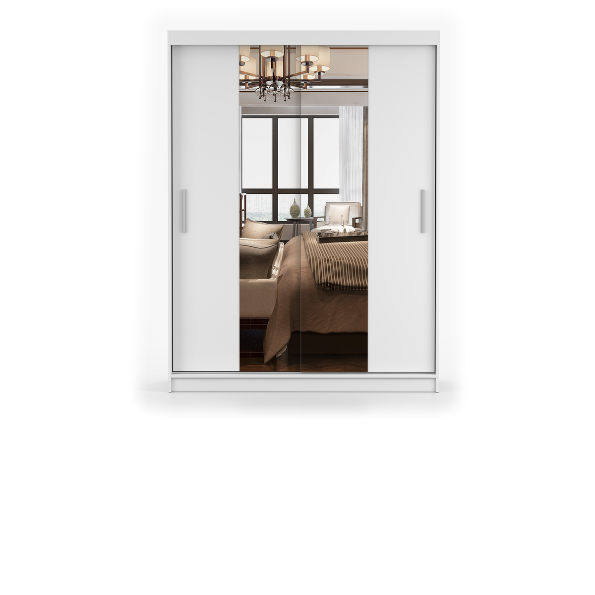 VISTA 01 Schwebetürenschrank 150 cm mit Spiegel – Weiß