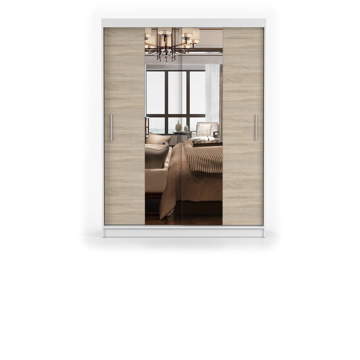 VISTA 01 Schwebetürenschrank 150 cm mit Spiegel – Weiß - Sonoma