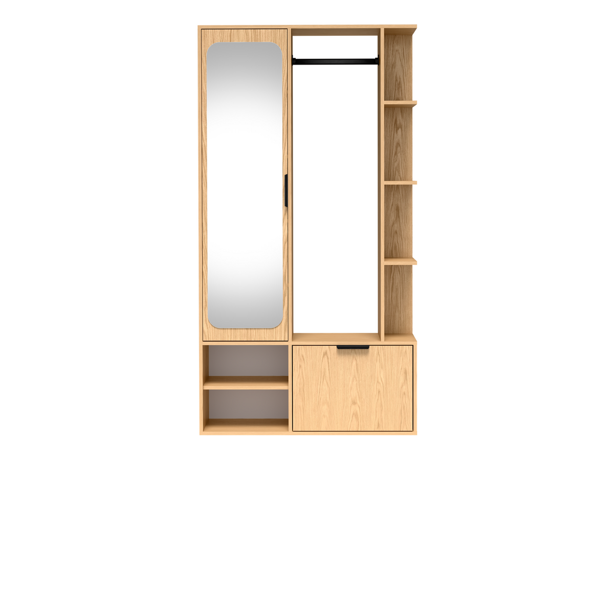 VORUNEO Garderobe 100 cm – Bookmatch-Eiche-Dekor – Vorderansicht