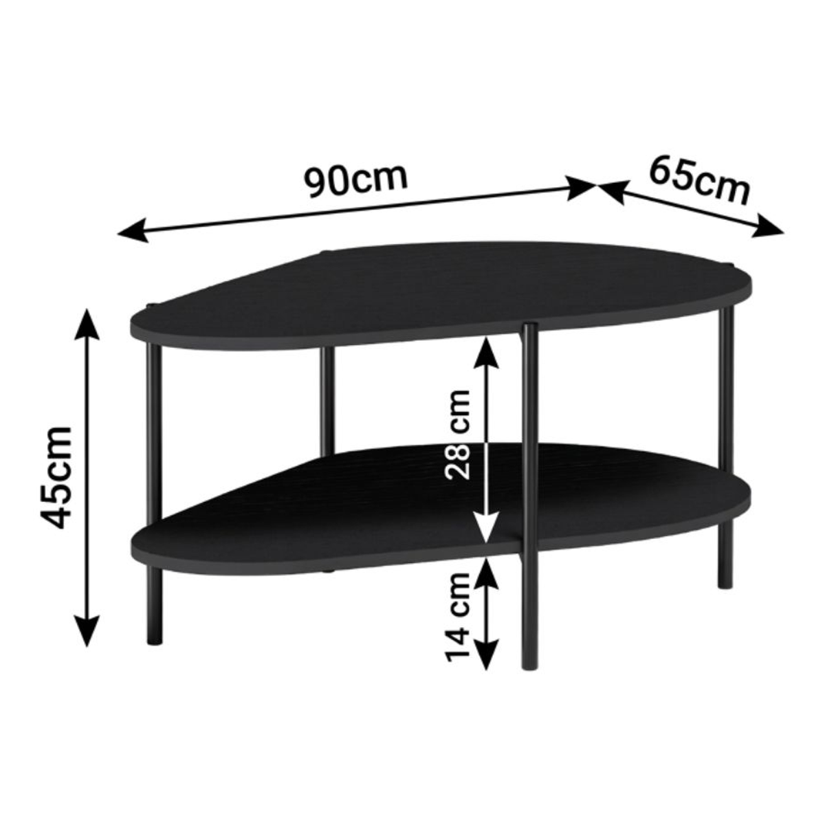 ZELUNEO Couchtisch 90 cm – Maße (Breite, Tiefe und Höhe)