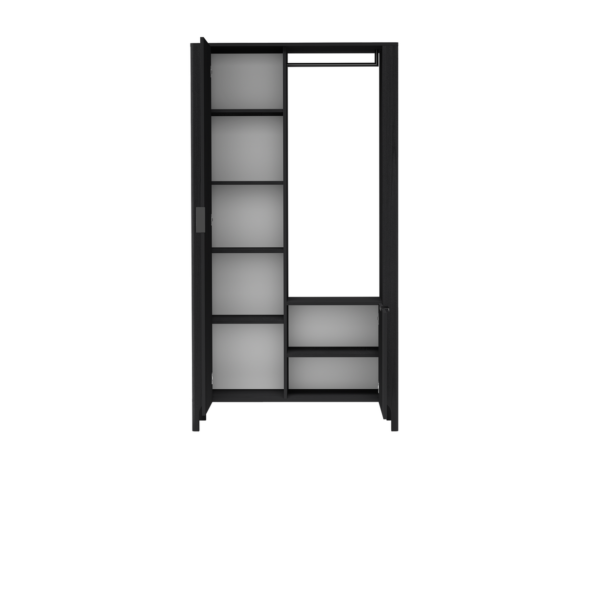 ZELUNEO Garderobe 105 cm – Schwarz-Dekor – Innenansicht geöffnet