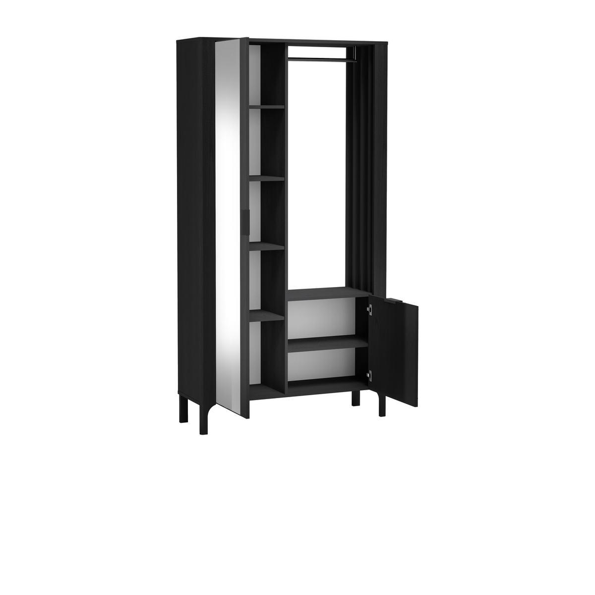 ZELUNEO Garderobe 105 cm – Schwarz-Dekor – Innenansicht geöffnet