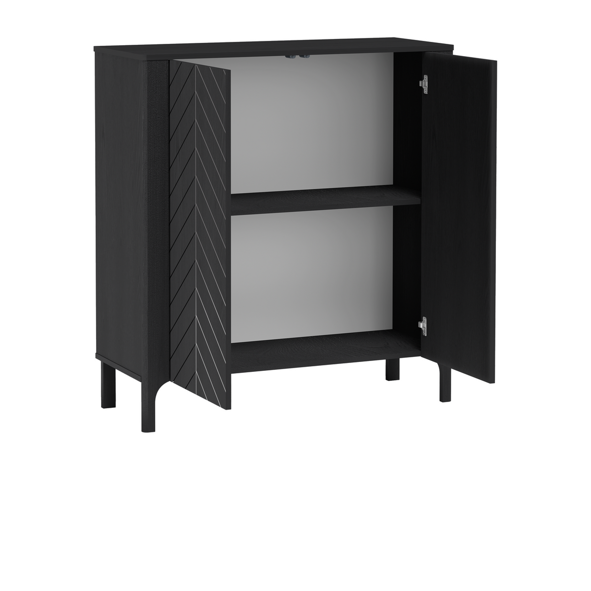 ZELUNEO Kommode 103 cm – Schwarz-Dekor – Innenansicht geöffnet