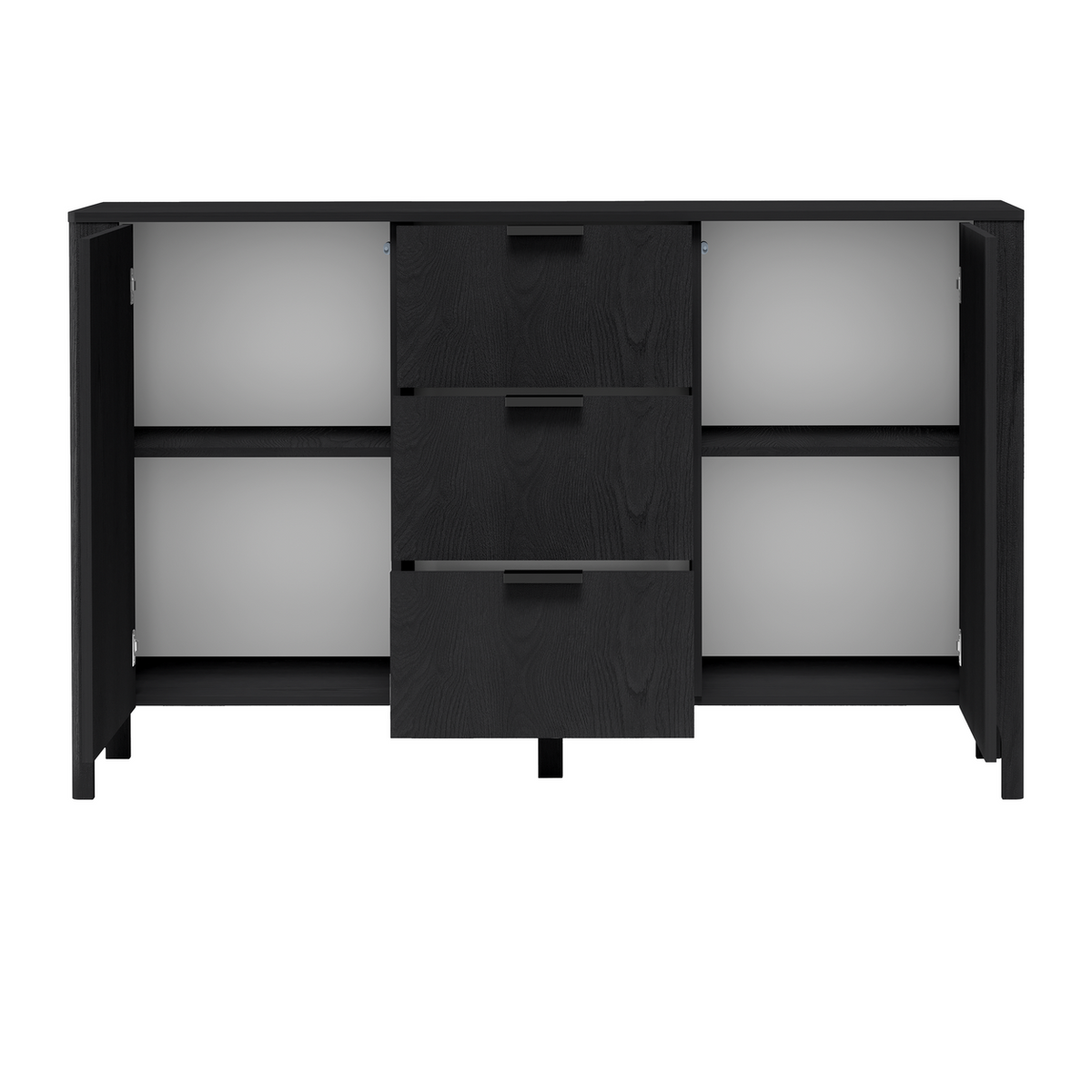 ZELUNEO Kommode 153 cm – Schwarz-Dekor – Innenansicht geöffnet