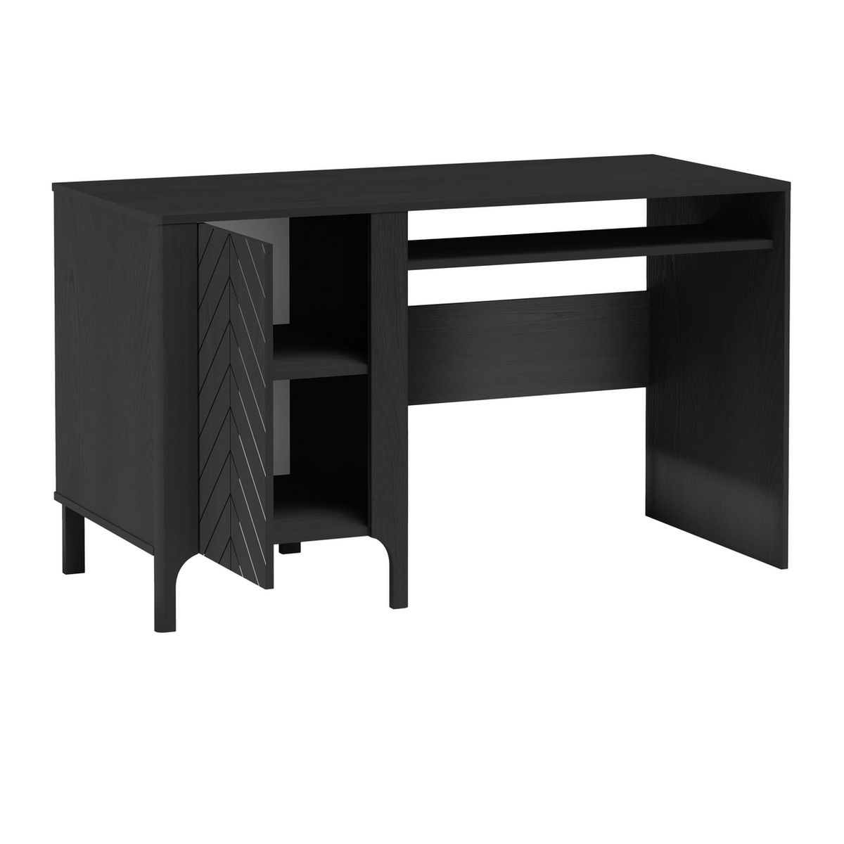 ZELUNEO Schreibtisch 135 cm – Schwarz-Dekor – Innenansicht geöffnet