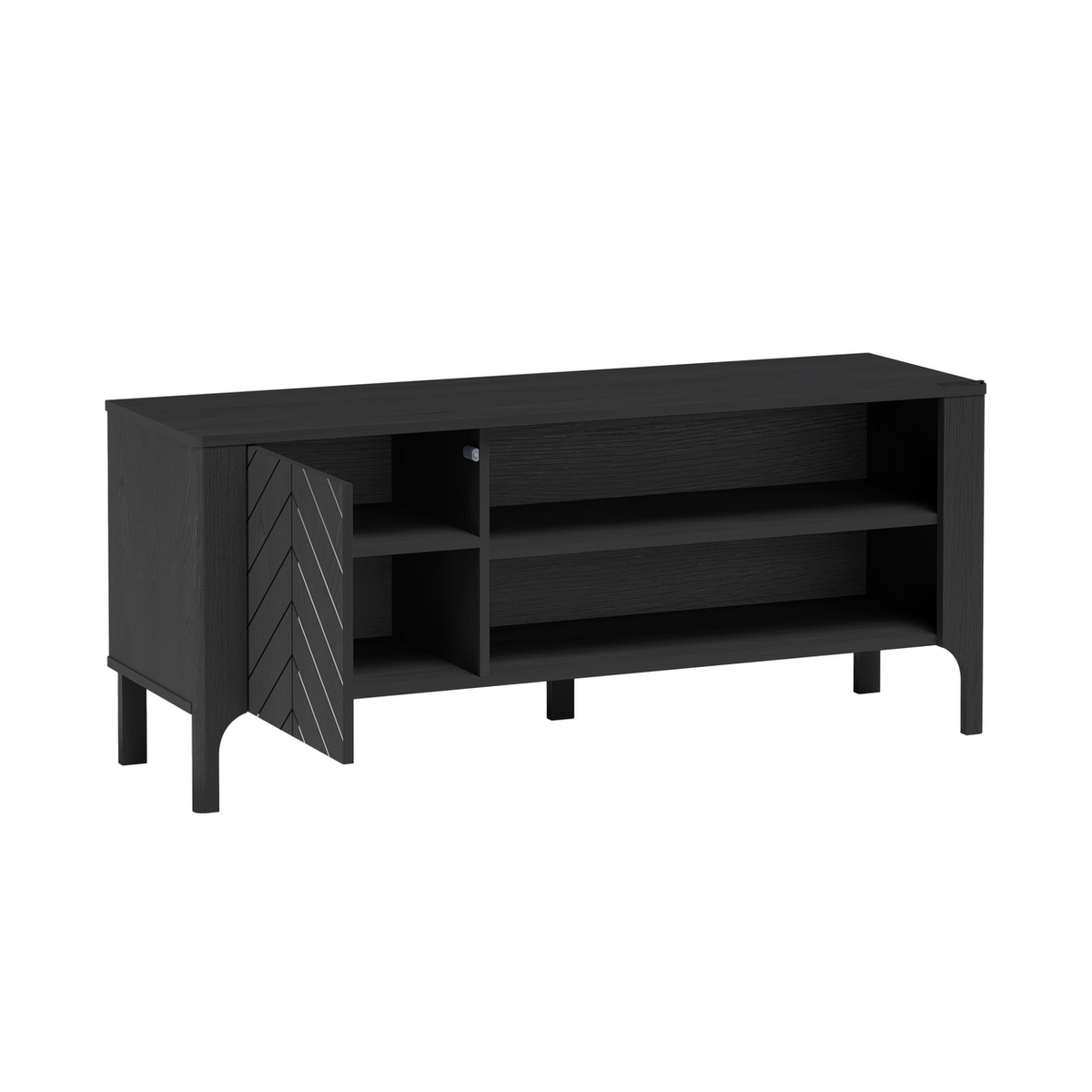 ZELUNEO TV-Board 135 cm – Schwarz-Dekor – Innenansicht geöffnet
