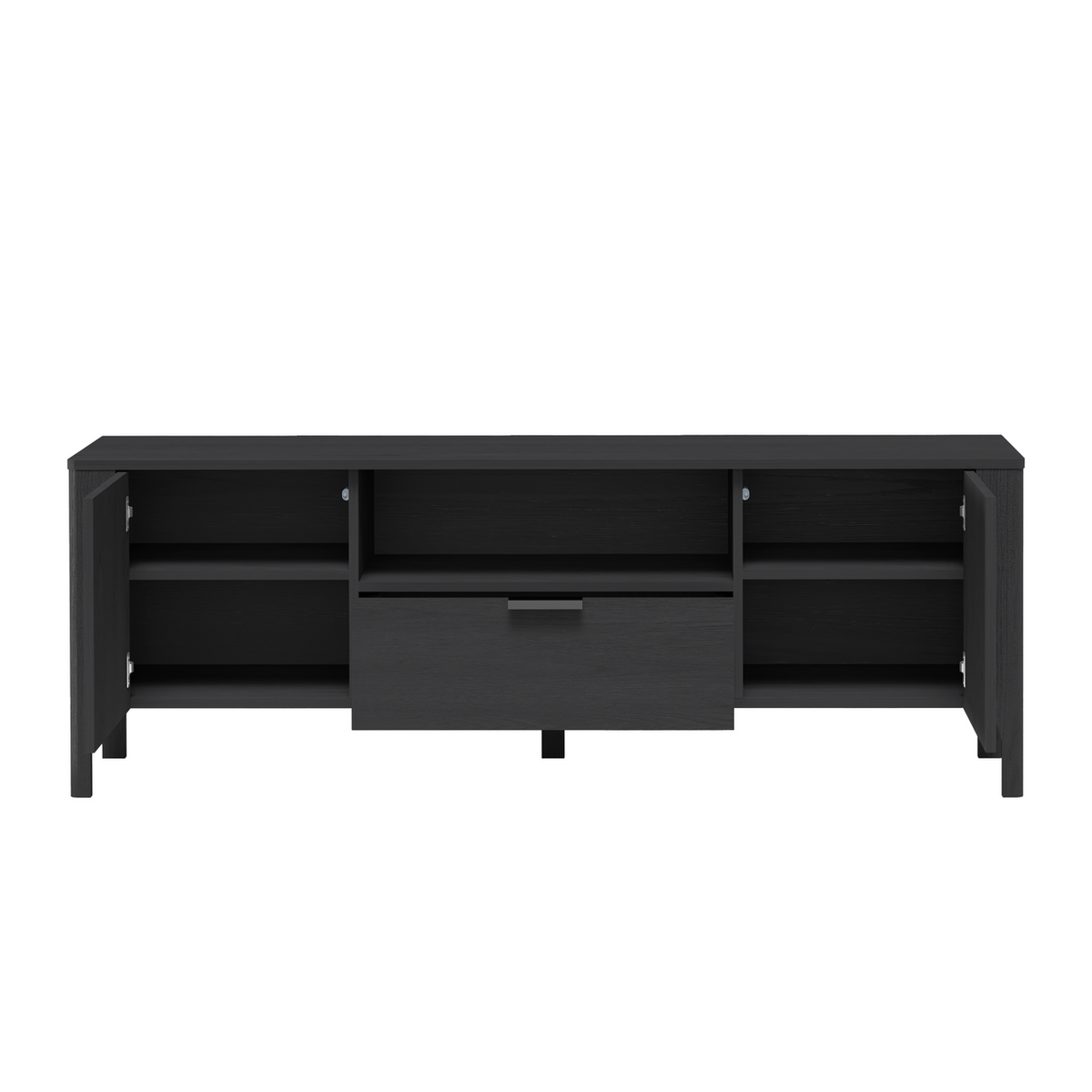 ZELUNEO TV-Board 160 cm – Schwarz-Dekor – Innenansicht geöffnet