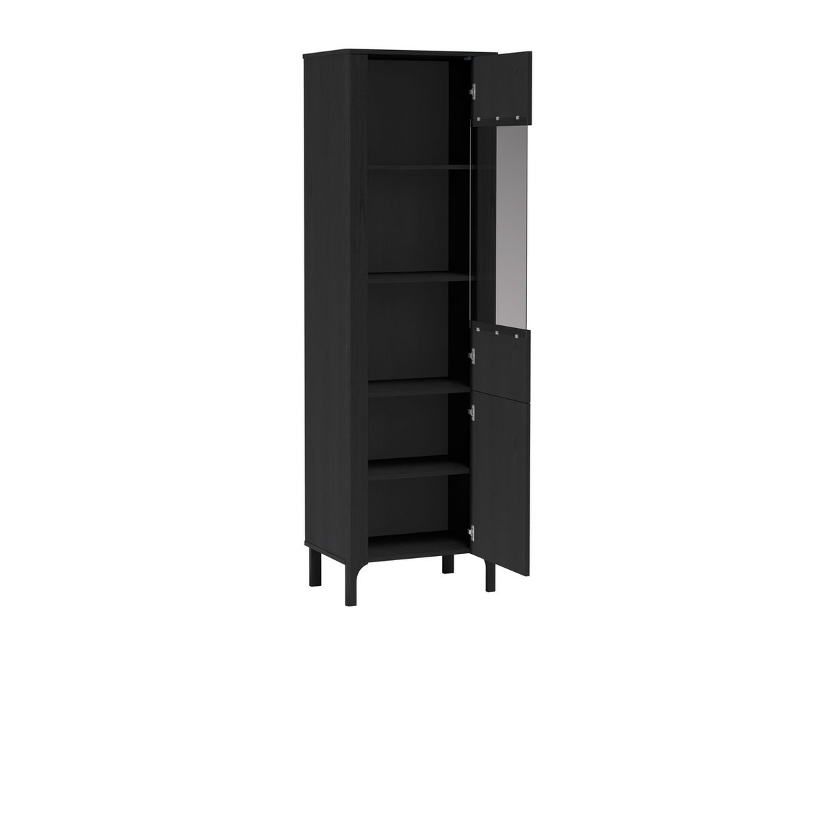 ZELUNEO Vitrine 60 cm – Schwarz-Dekor – Innenansicht geöffnet