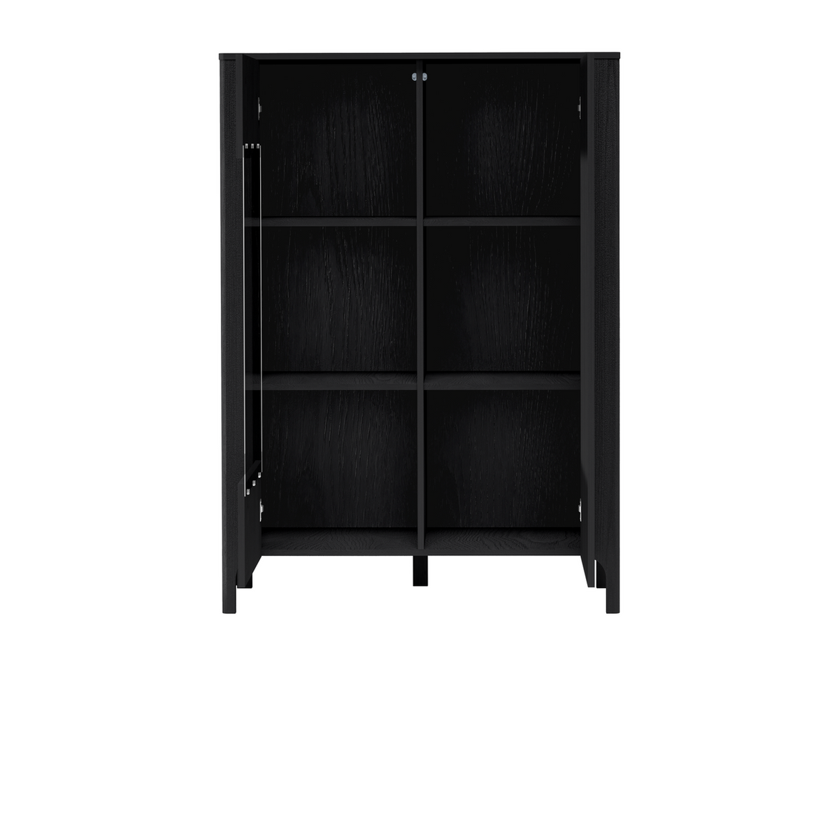 ZELUNEO Vitrinen-Highboard 103 cm – Schwarz-Dekor – Innenansicht geöffnet