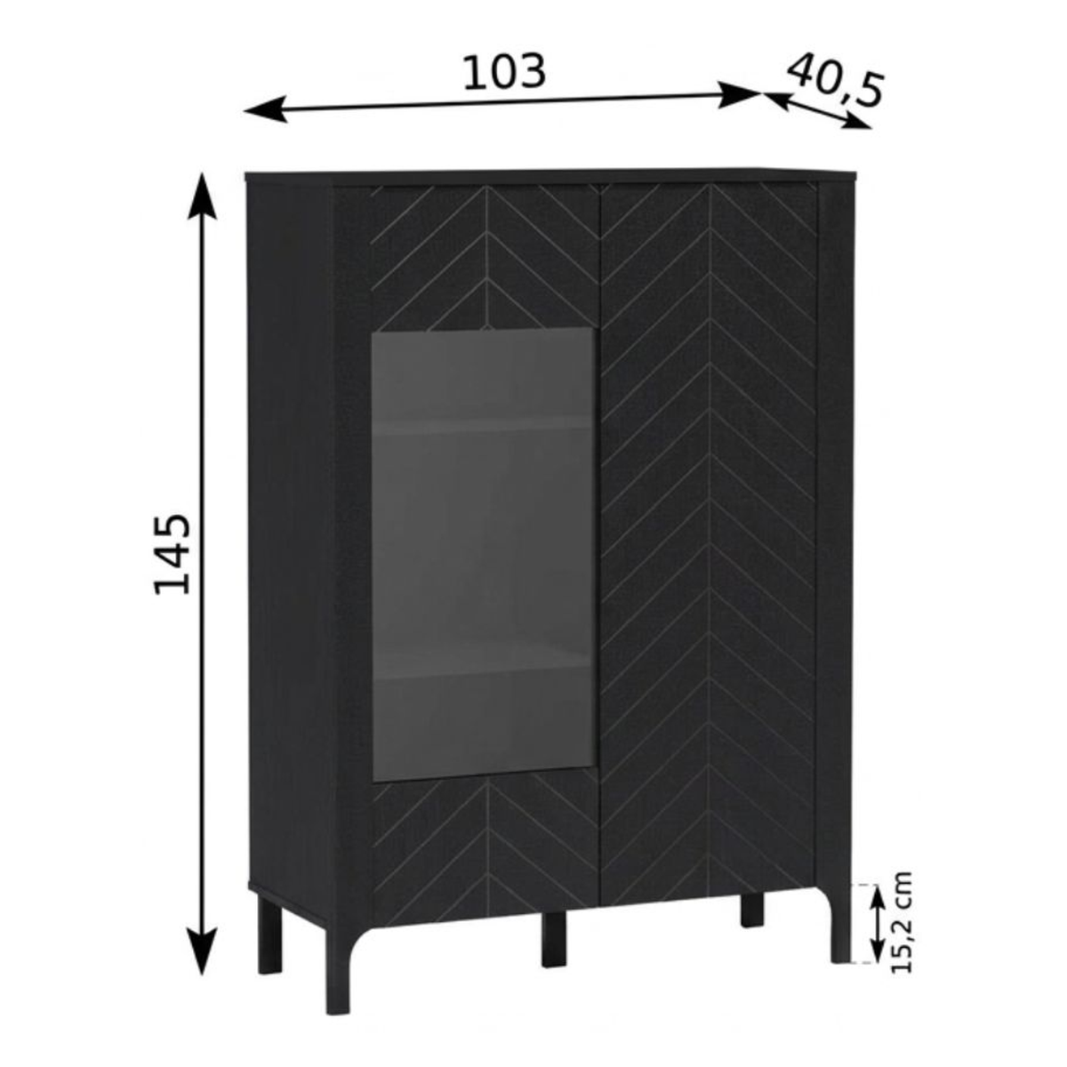 ZELUNEO Vitrinen-Highboard 103 cm – Maße (Breite, Tiefe und Höhe)