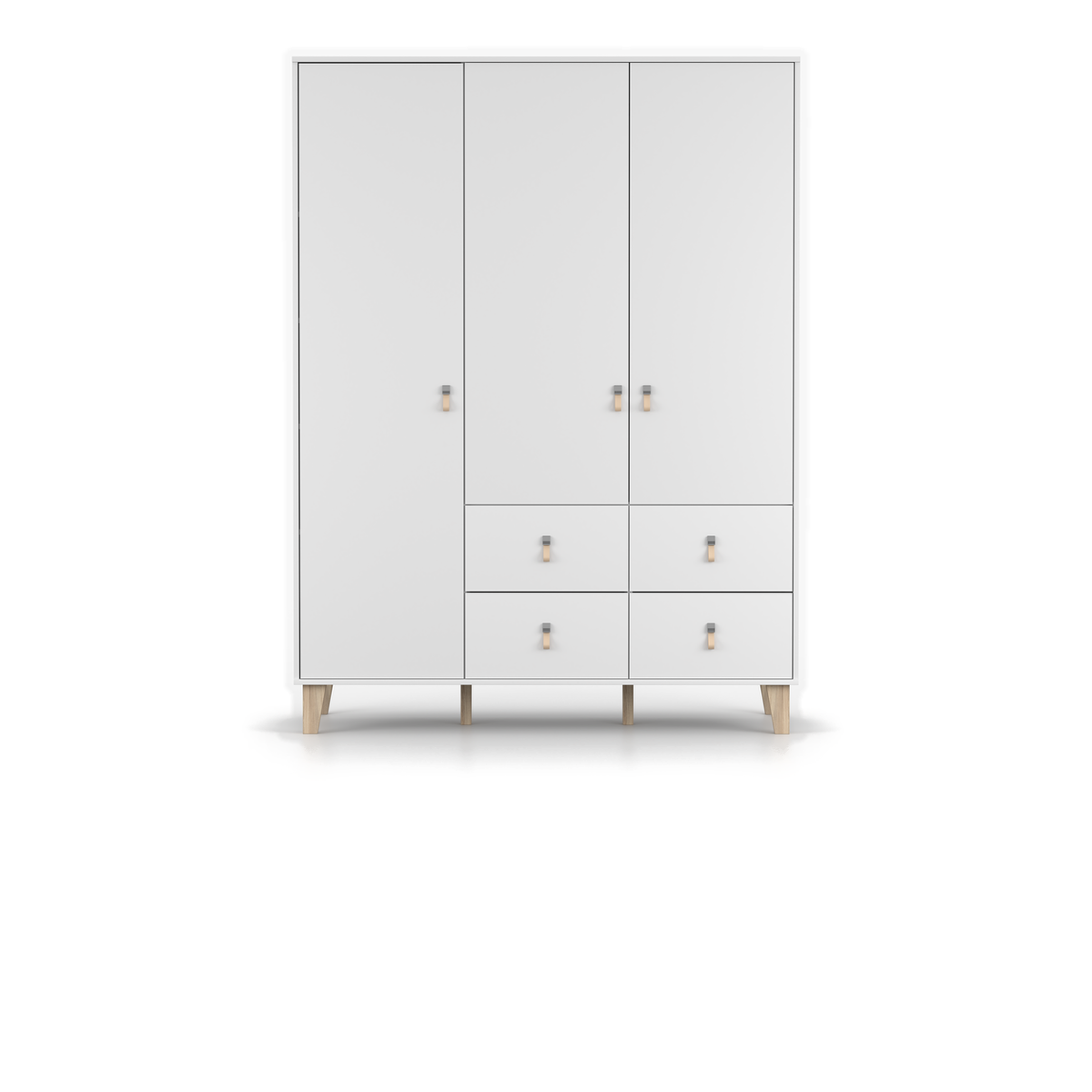 FIGO Kleiderschrank 3D4S 150 cm – Weiß – Hauptansicht