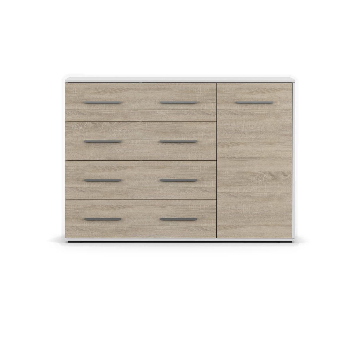 FRIDA Kommode 1D4S 135 cm – Farbvariante – Weiß / Sonoma
