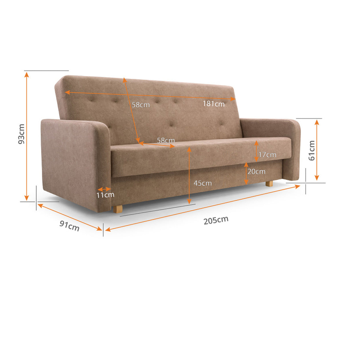KASIA Schlafsofa – Vermassung