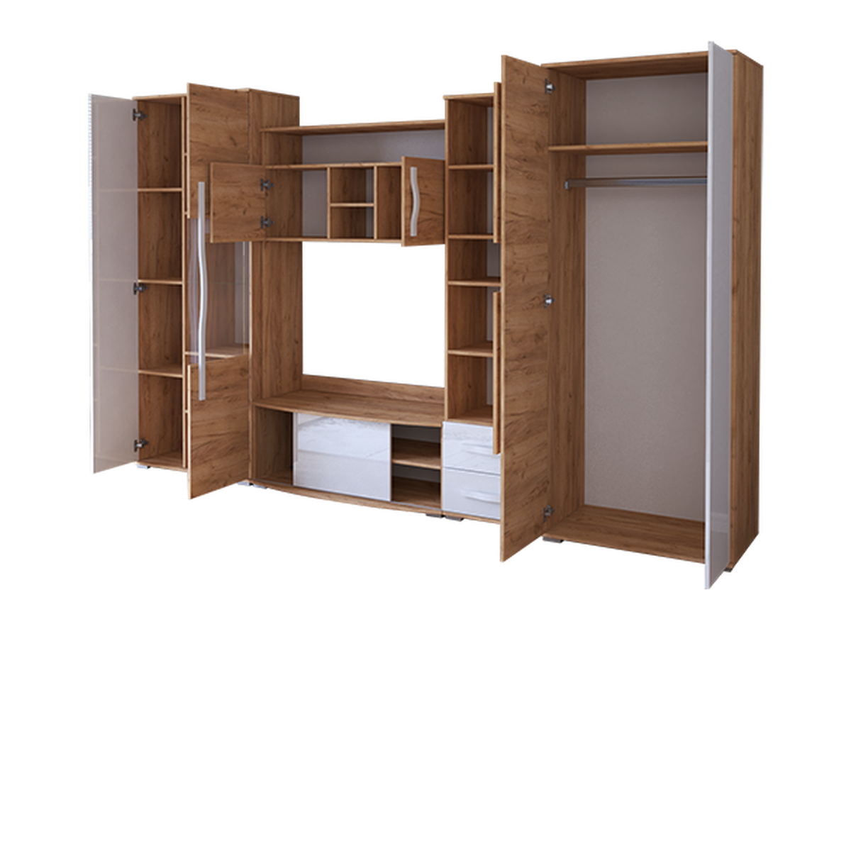 LAURA Wohnwand 320 cm – Craft-Gold / Weiß Hochglanz – Ansicht 4