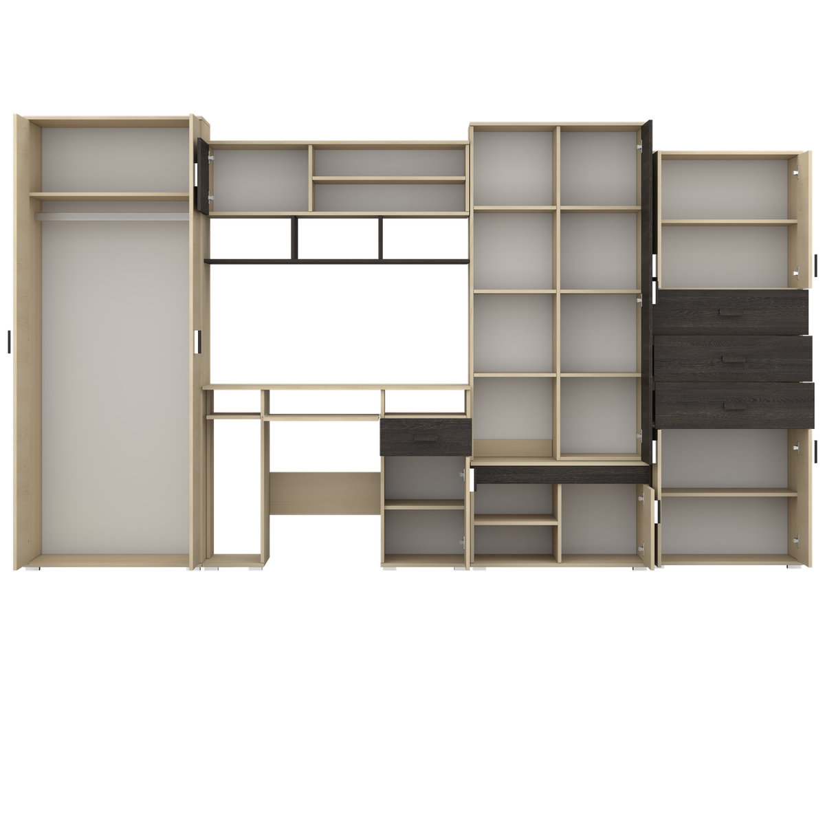 NELLY Wohnwand 350 cm mit Schreibtisch – Esche / Canterbury – Ansicht 2