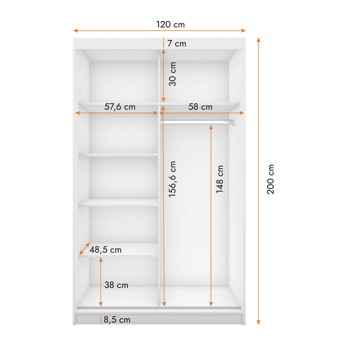 NEOMI 04 Schwebetürenschrank 120 cm ohne Spiegel – Maßzeichnung
