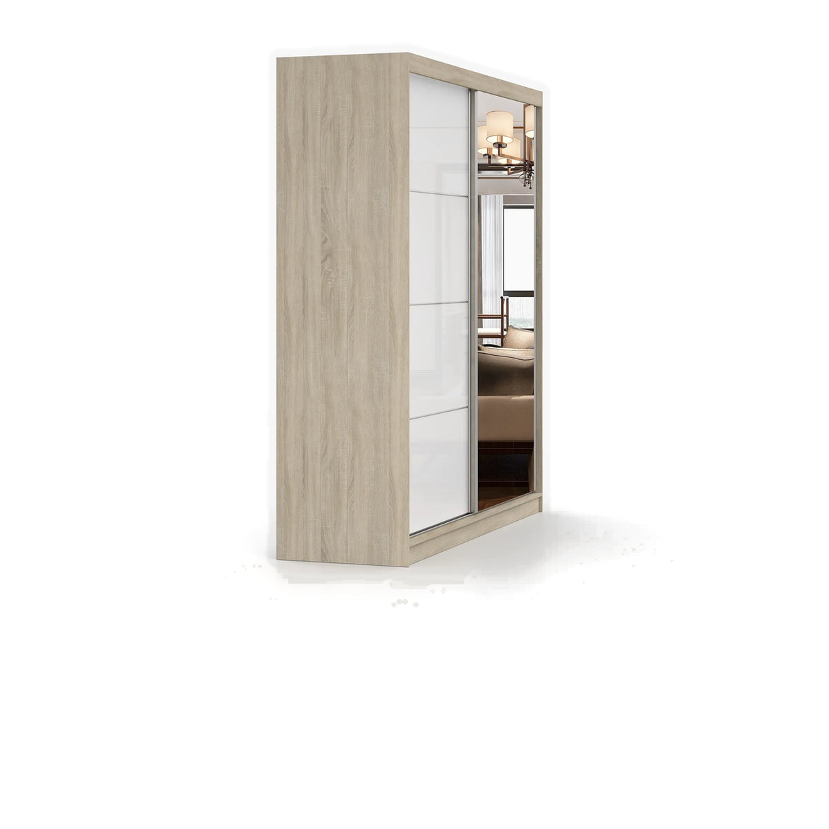 POLA 35 Schwebetürenschrank 203 cm – Weiß Hochglanz mit Spiegel – Ansicht