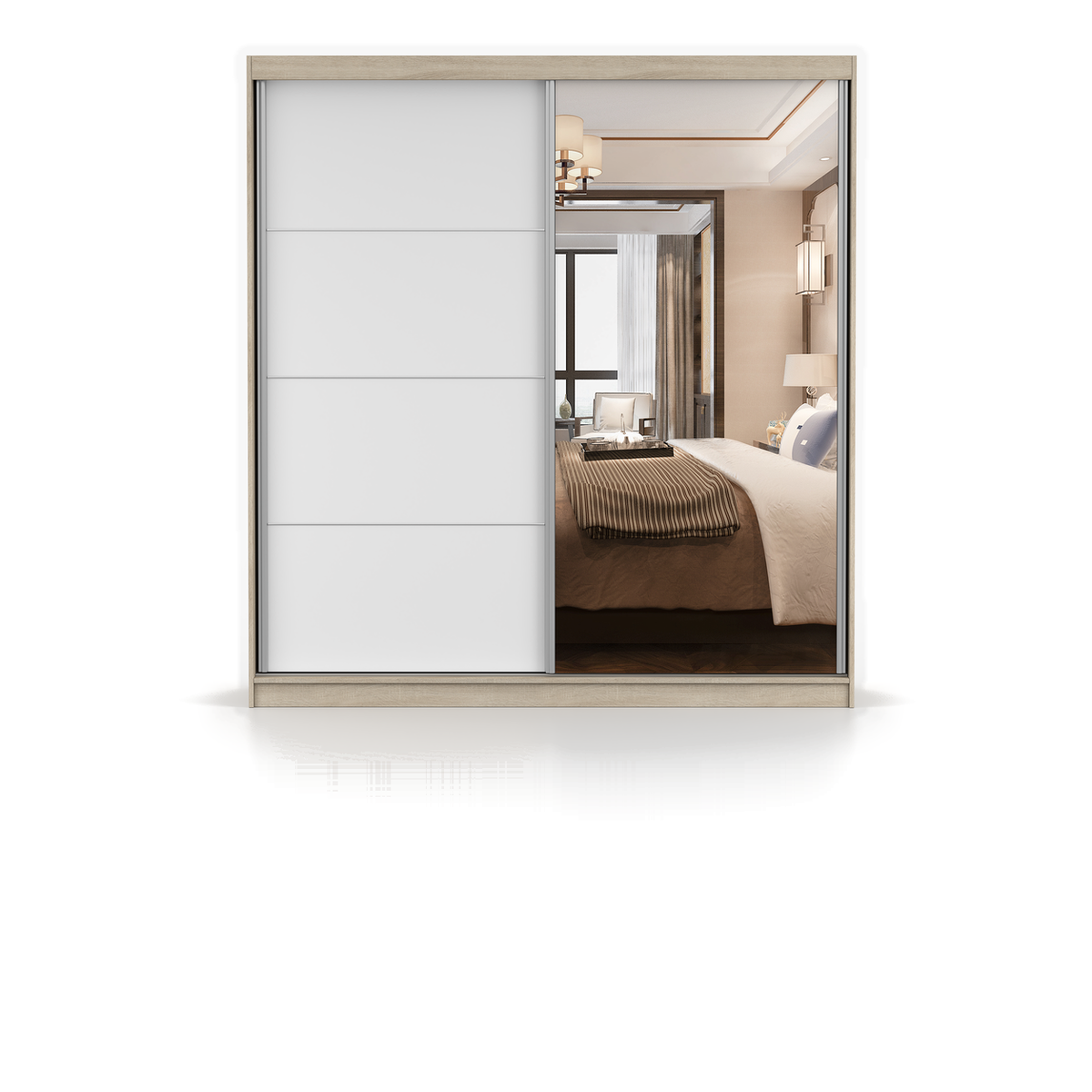 POLA 42 Schwebetürenschrank 203 cm mit Spiegel – Hauptansicht – Sonoma / Weiß