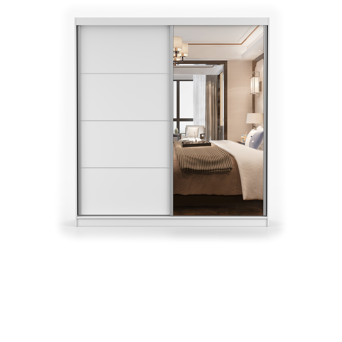 POLA 42 Schwebetürenschrank 203 cm mit Spiegel – Ansicht – Weiß