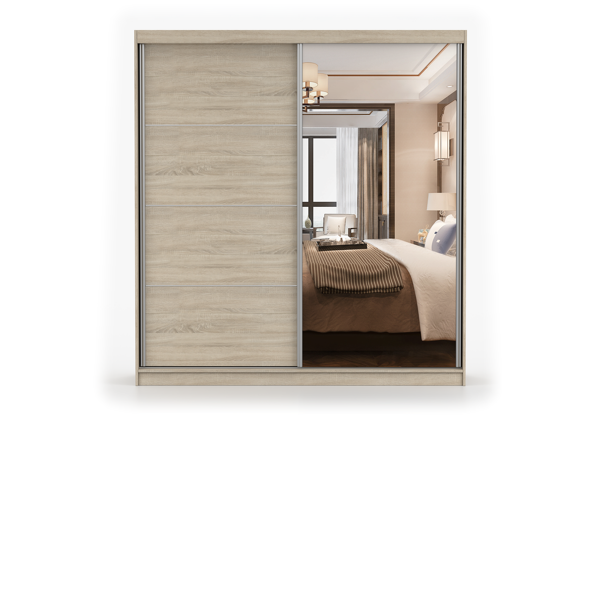 POLA 42 Schwebetürenschrank 203 cm mit Spiegel – Ansicht – Sonoma