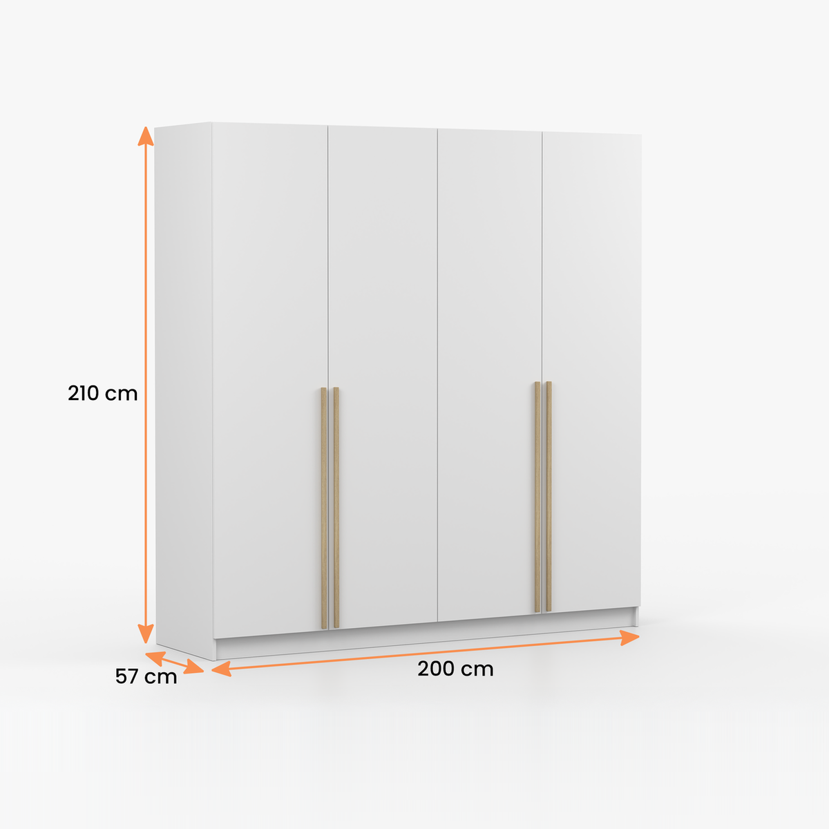SEVILLA Kleiderschrank 4D 200 cm – Weiß – Maßzeichnung