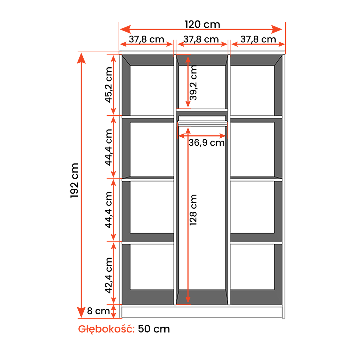 SMYK Kleiderschrank 3D 120 cm – Maßzeichnung