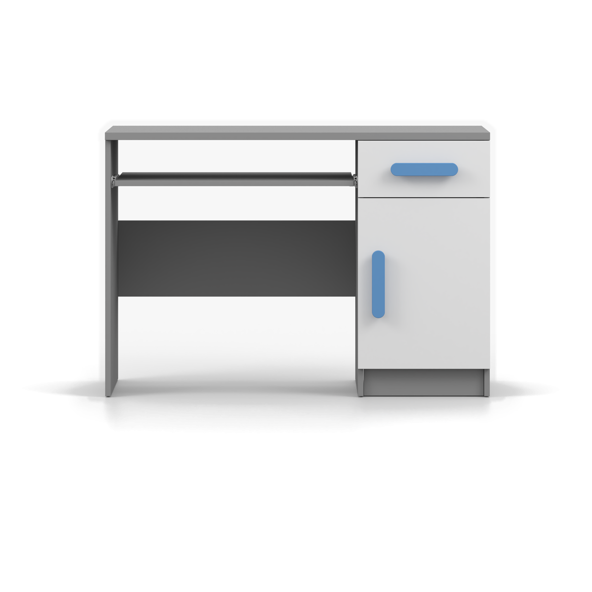 SMYK Schreibtisch 110 cm – Hauptansicht – Grau / Weiß / Blau