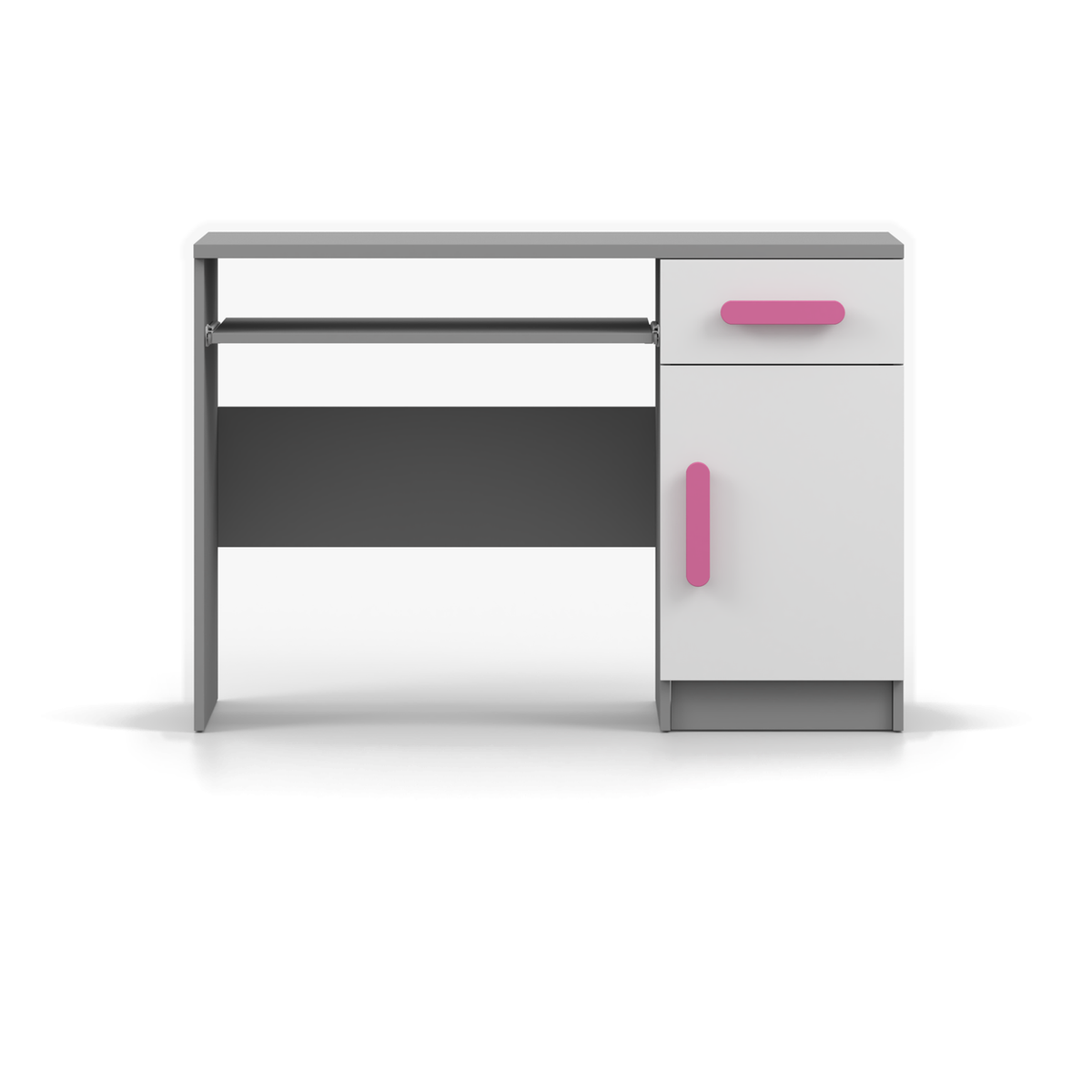 SMYK Schreibtisch 110 cm – Farbvariante – Grau / Weiß / Rosa