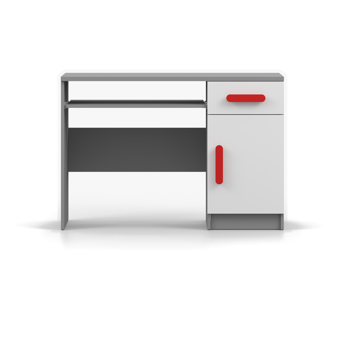 SMYK Schreibtisch 110 cm – Farbvariante – Grau / Weiß / Rot