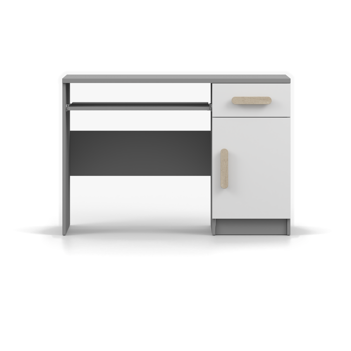 SMYK Schreibtisch 110 cm – Farbvariante – Grau / Weiß / Sonoma