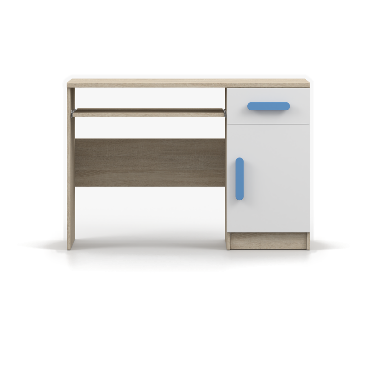 SMYK Schreibtisch 110 cm – Farbvariante – Sonoma / Weiß / Blau