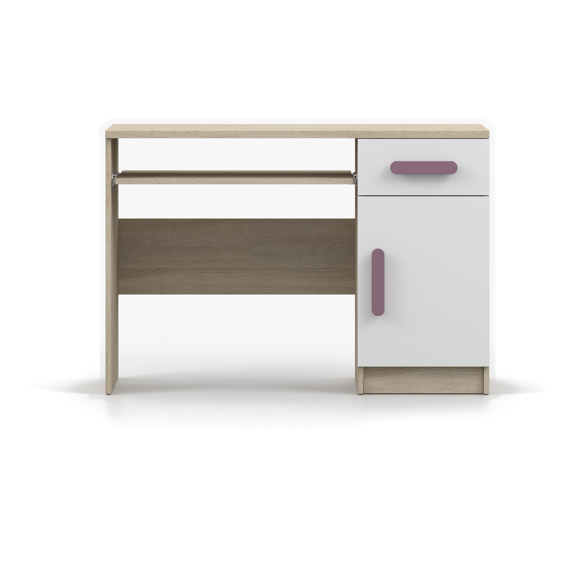 SMYK Schreibtisch 110 cm – Farbvariante – Sonoma / Weiß / Heideviolett