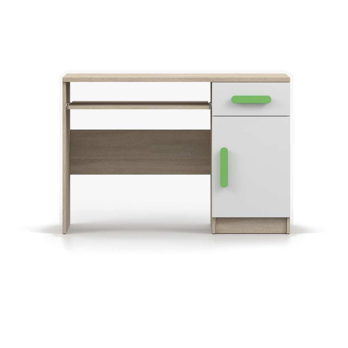SMYK Schreibtisch 110 cm – Farbvariante – Sonoma / Weiß / Limettengrün