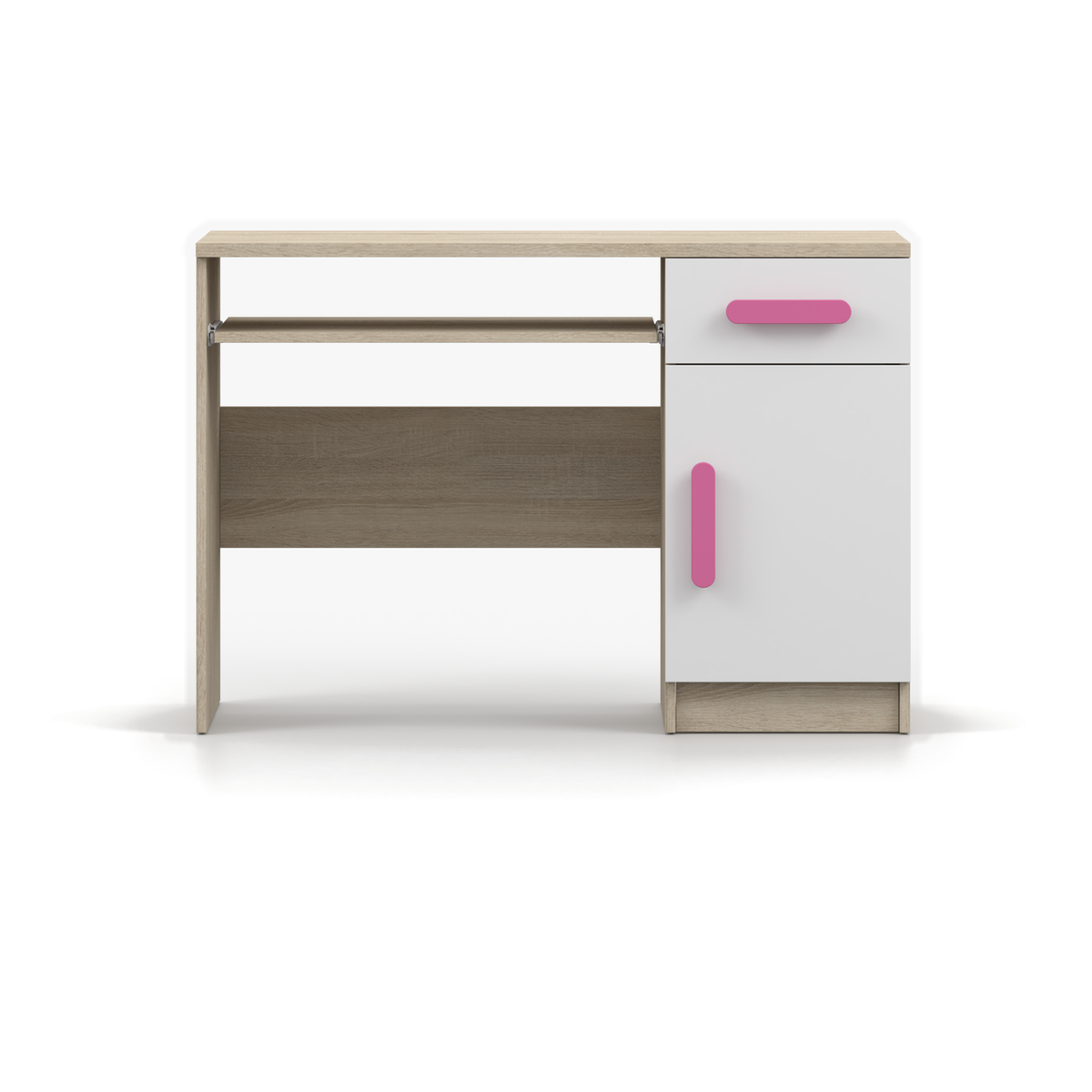 SMYK Schreibtisch 110 cm – Farbvariante – Sonoma / Weiß / Rosa