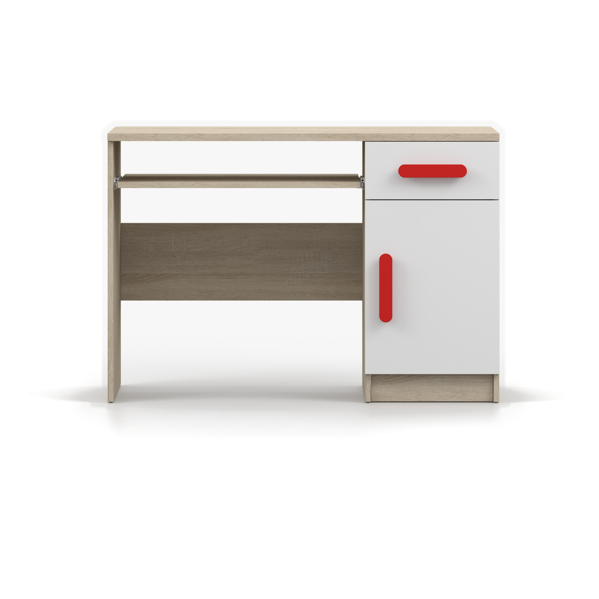 SMYK Schreibtisch 110 cm – Farbvariante – Sonoma / Weiß / Rot