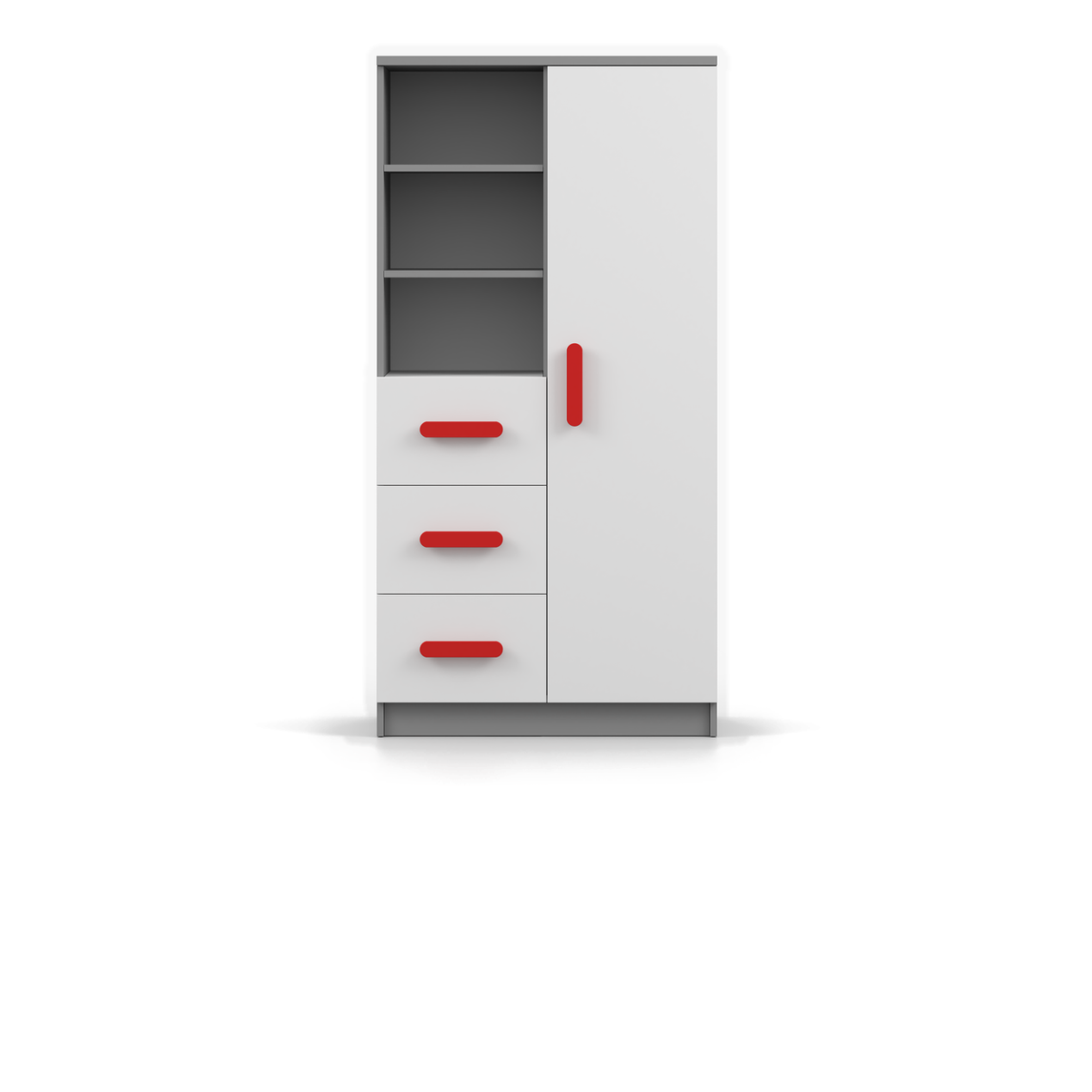 SMYK Standregal – Vorderansicht – Grau / Rot